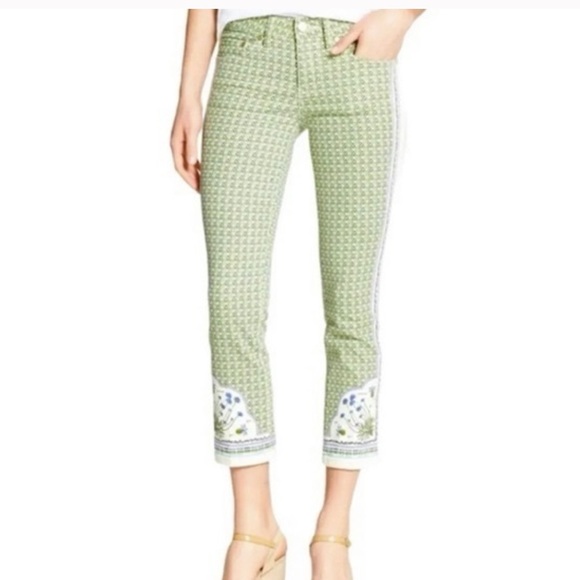 Tory Burch Denim - Tory Burch Mia Bontanical Green and White Patterned Cropped Jeans, size 29